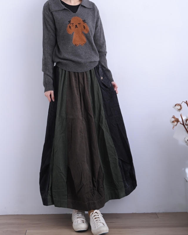 日本品牌 多色拼接立體垂墜長裙