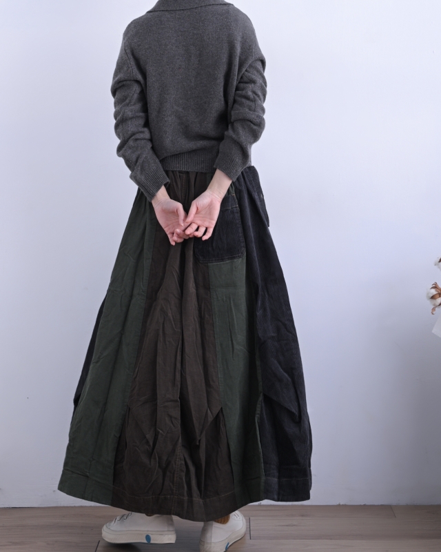 日本品牌 多色拼接立體垂墜長裙