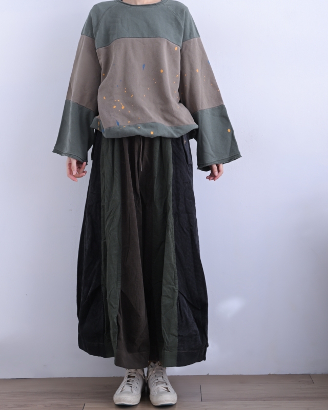 日本品牌 多色拼接立體垂墜長裙