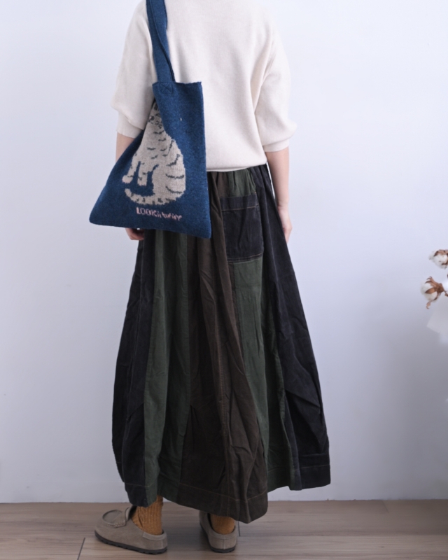 日本品牌 多色拼接立體垂墜長裙