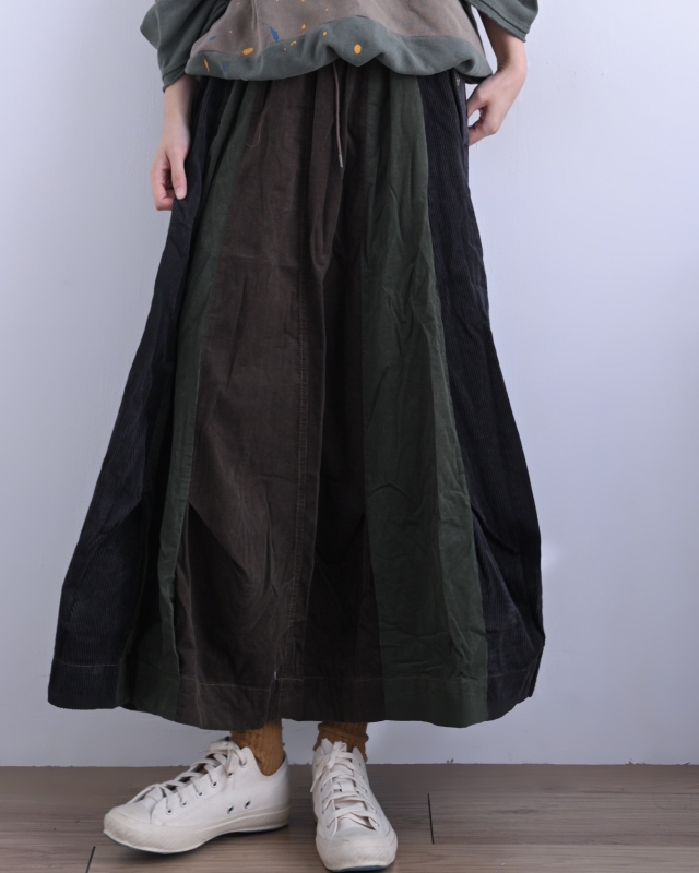 日本品牌 多色拼接立體垂墜長裙