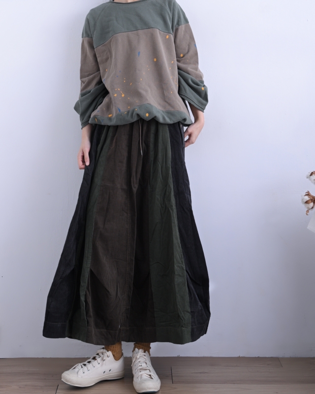 日本品牌 多色拼接立體垂墜長裙