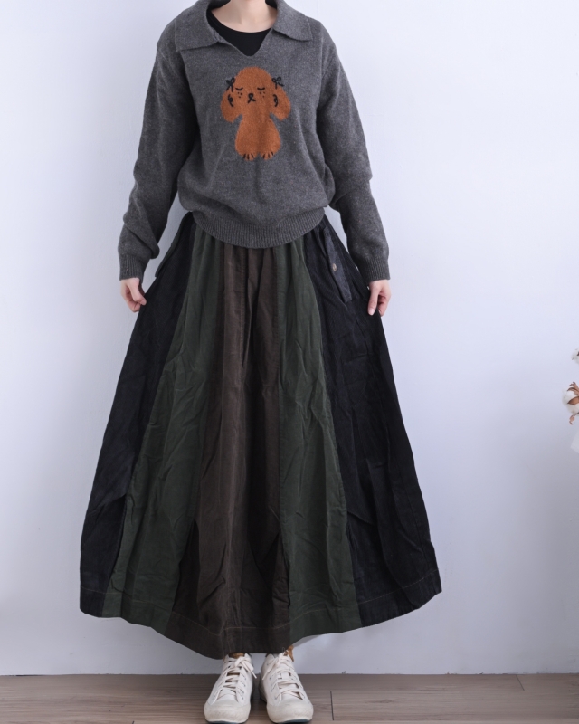 日本品牌 多色拼接立體垂墜長裙