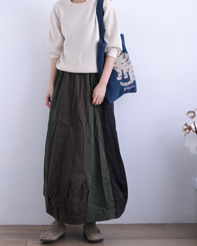 日本品牌 多色拼接立體垂墜長裙