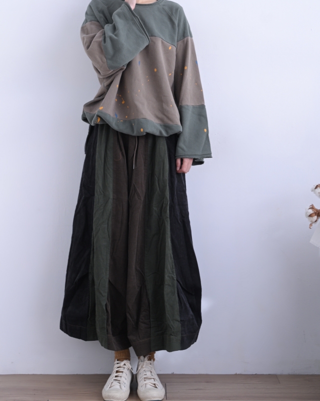 日本品牌 多色拼接立體垂墜長裙