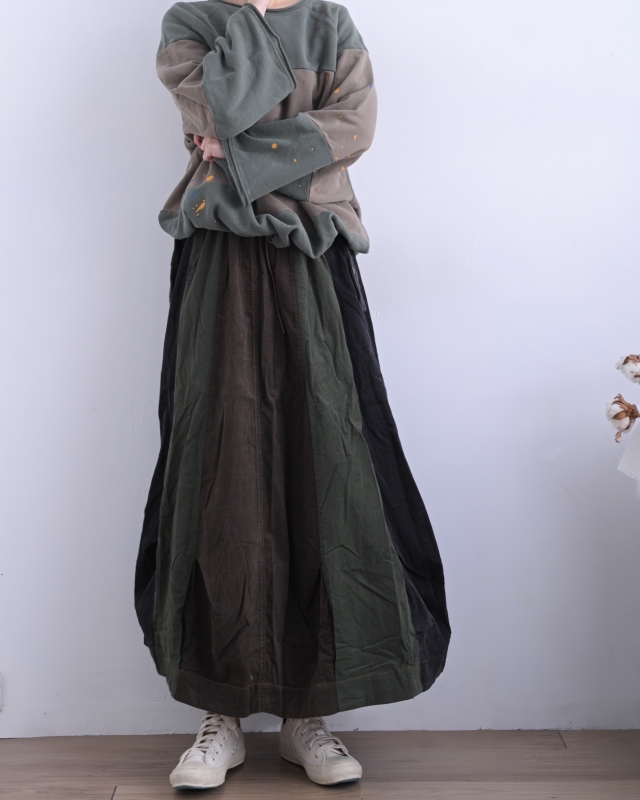 日本品牌 多色拼接立體垂墜長裙