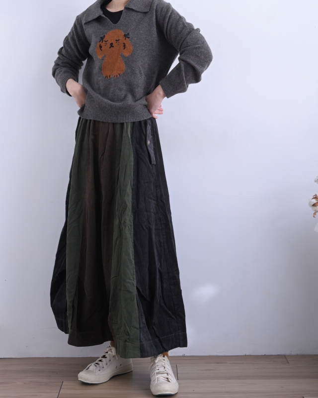 日本品牌 多色拼接立體垂墜長裙