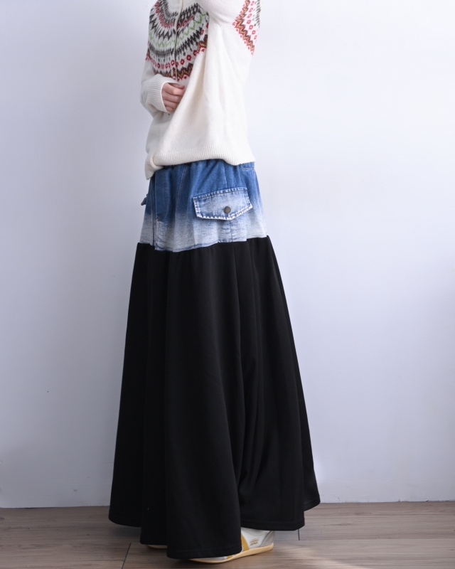 日本品牌 牛仔拼接內刷毛長裙