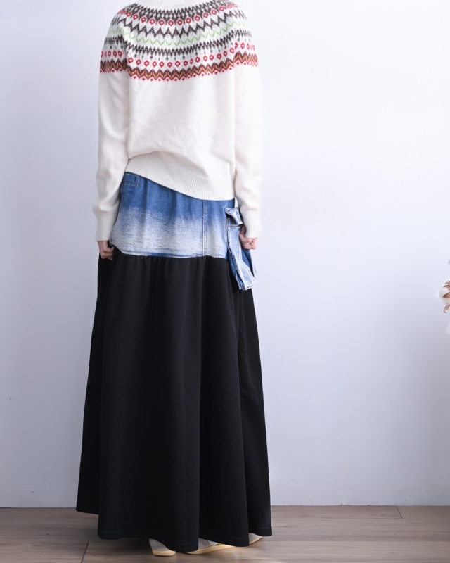 日本品牌 牛仔拼接內刷毛長裙