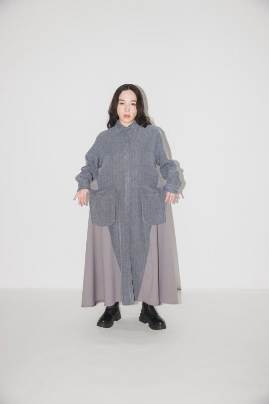 日本伊努伊努 人字紋口袋拼接襯衫洋 2色 大人款