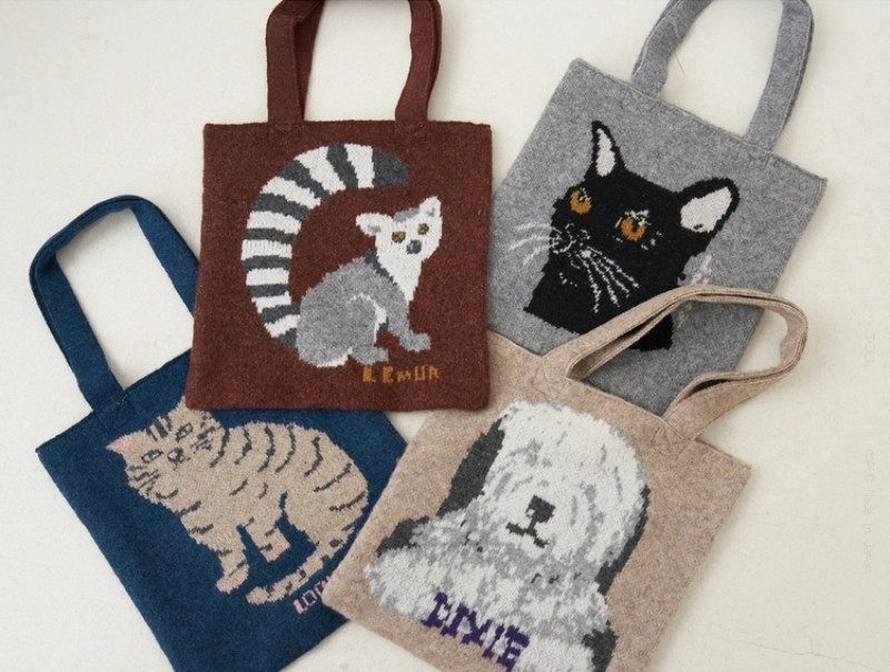 日本品牌 動物刺繡厚織托特包 4色