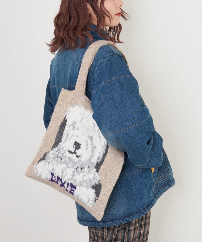 日本品牌 動物刺繡厚織托特包 4色