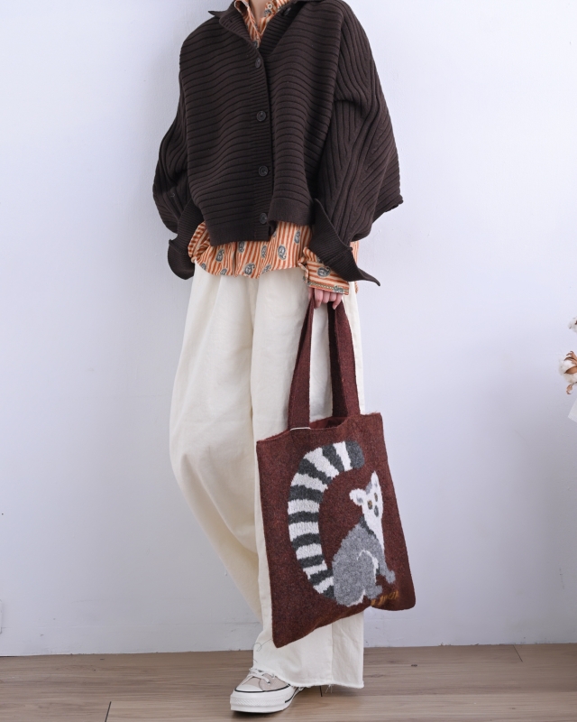 日本品牌 動物刺繡厚織托特包 4色