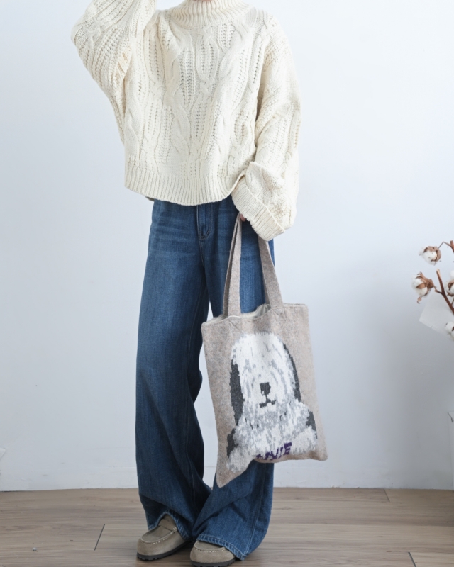 日本品牌 動物刺繡厚織托特包 4色