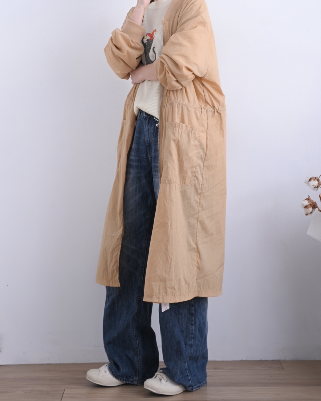 日本品牌 腰抽繩拉鍊長版外套 2色