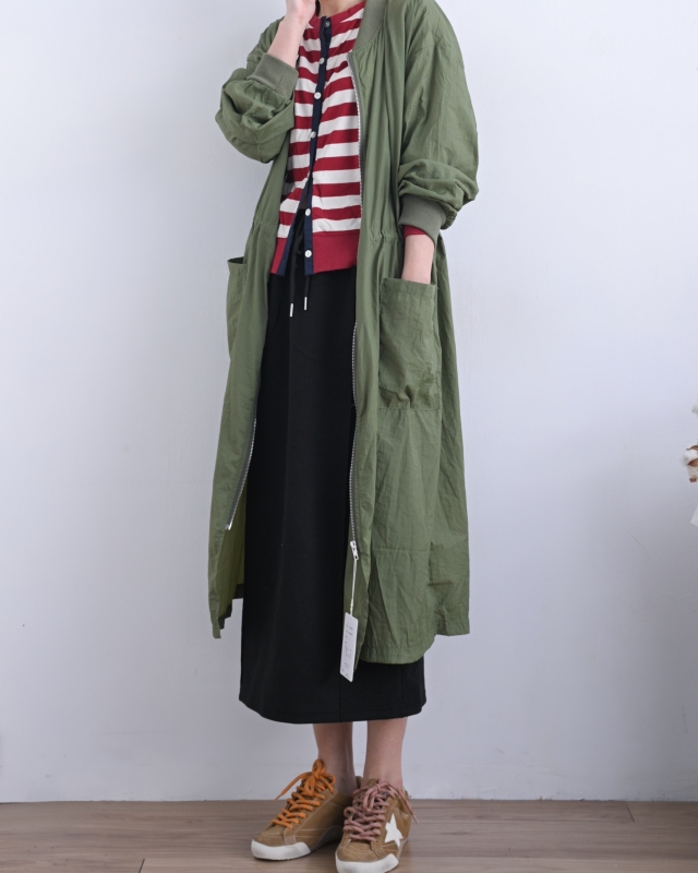 日本品牌 腰抽繩拉鍊長版外套 2色