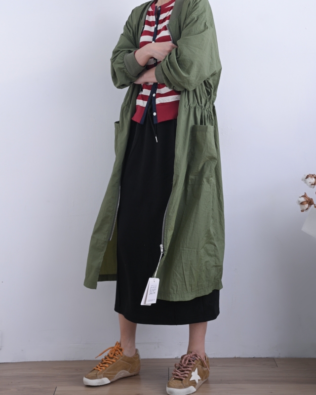 日本品牌 腰抽繩拉鍊長版外套 2色