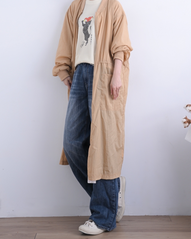 日本品牌 腰抽繩拉鍊長版外套 2色