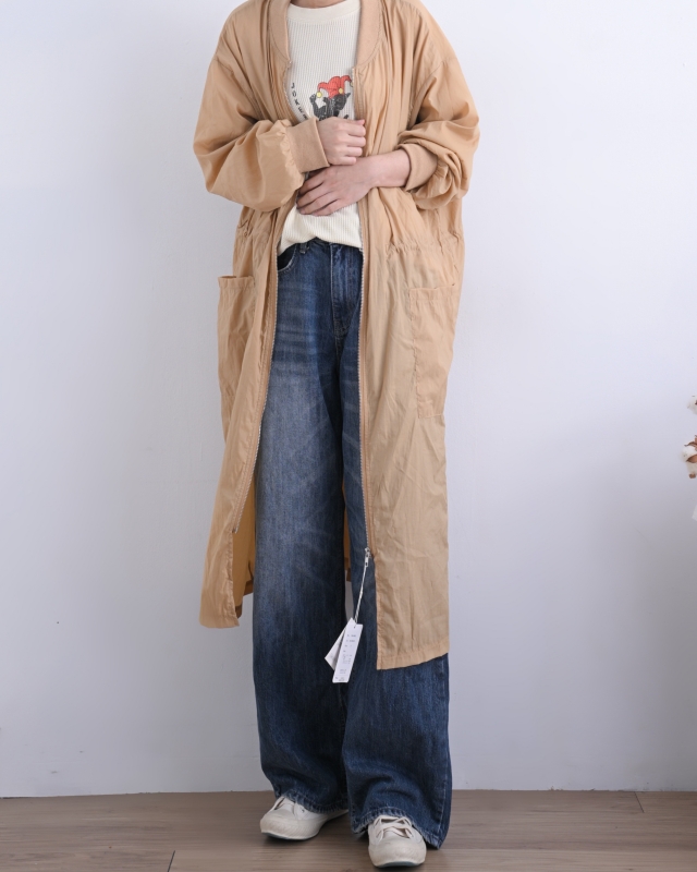 日本品牌 腰抽繩拉鍊長版外套 2色