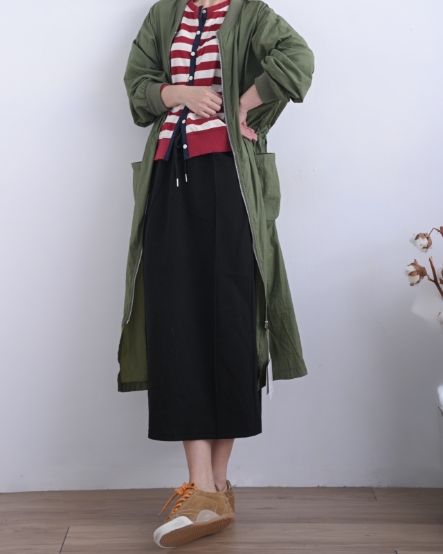 日本品牌 腰抽繩拉鍊長版外套 2色