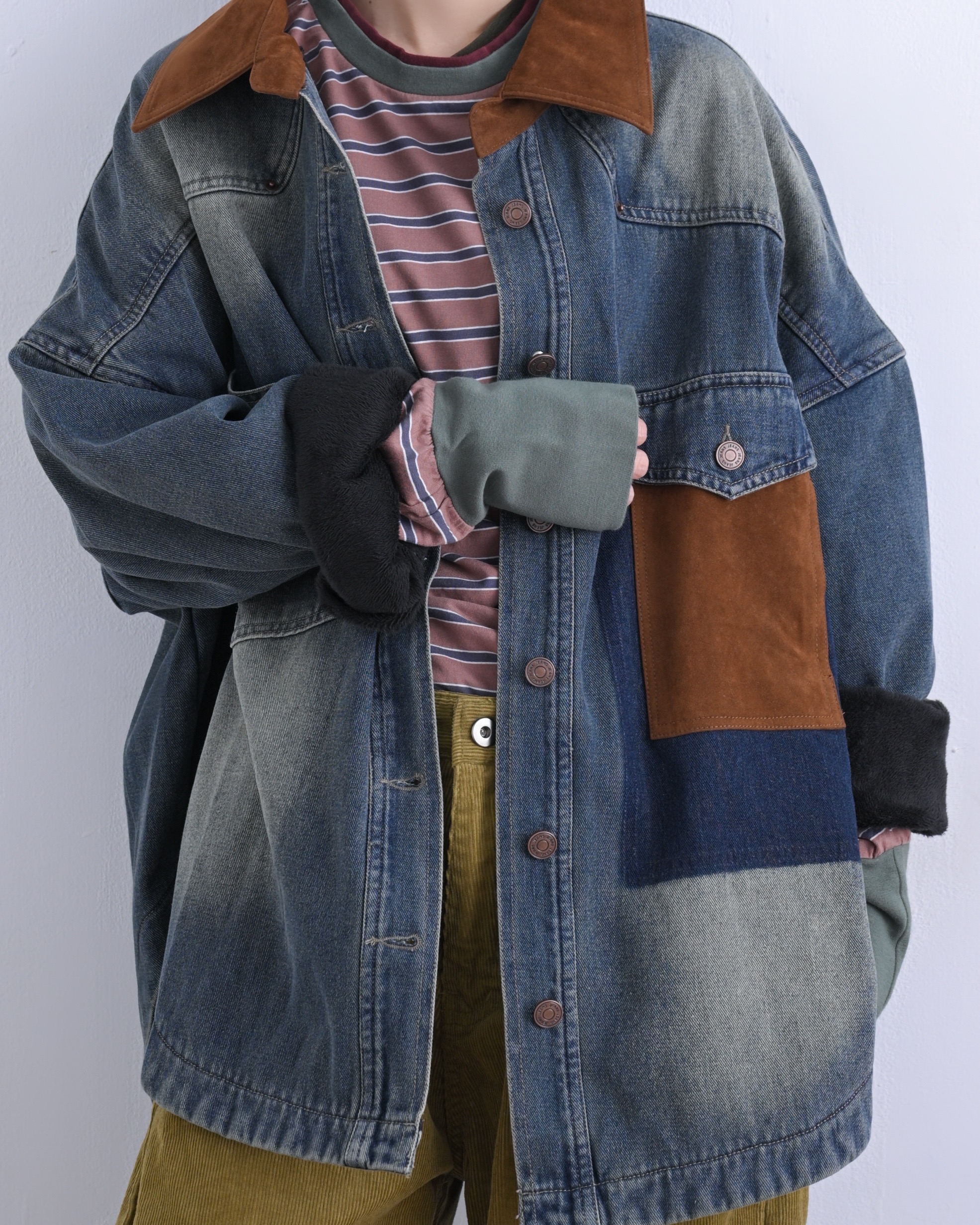 日本品牌 牛仔布×仿麂皮絨裡襯夾克