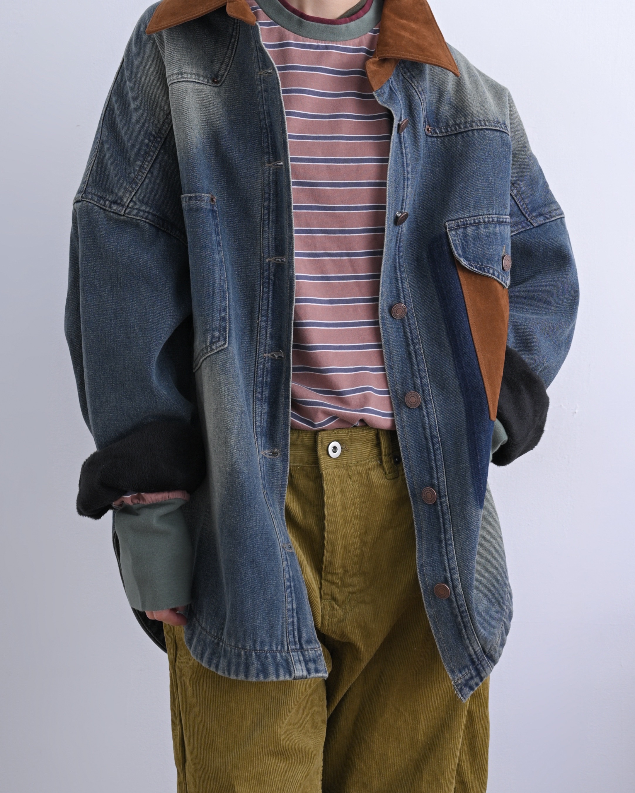 日本品牌 牛仔布×仿麂皮絨裡襯夾克