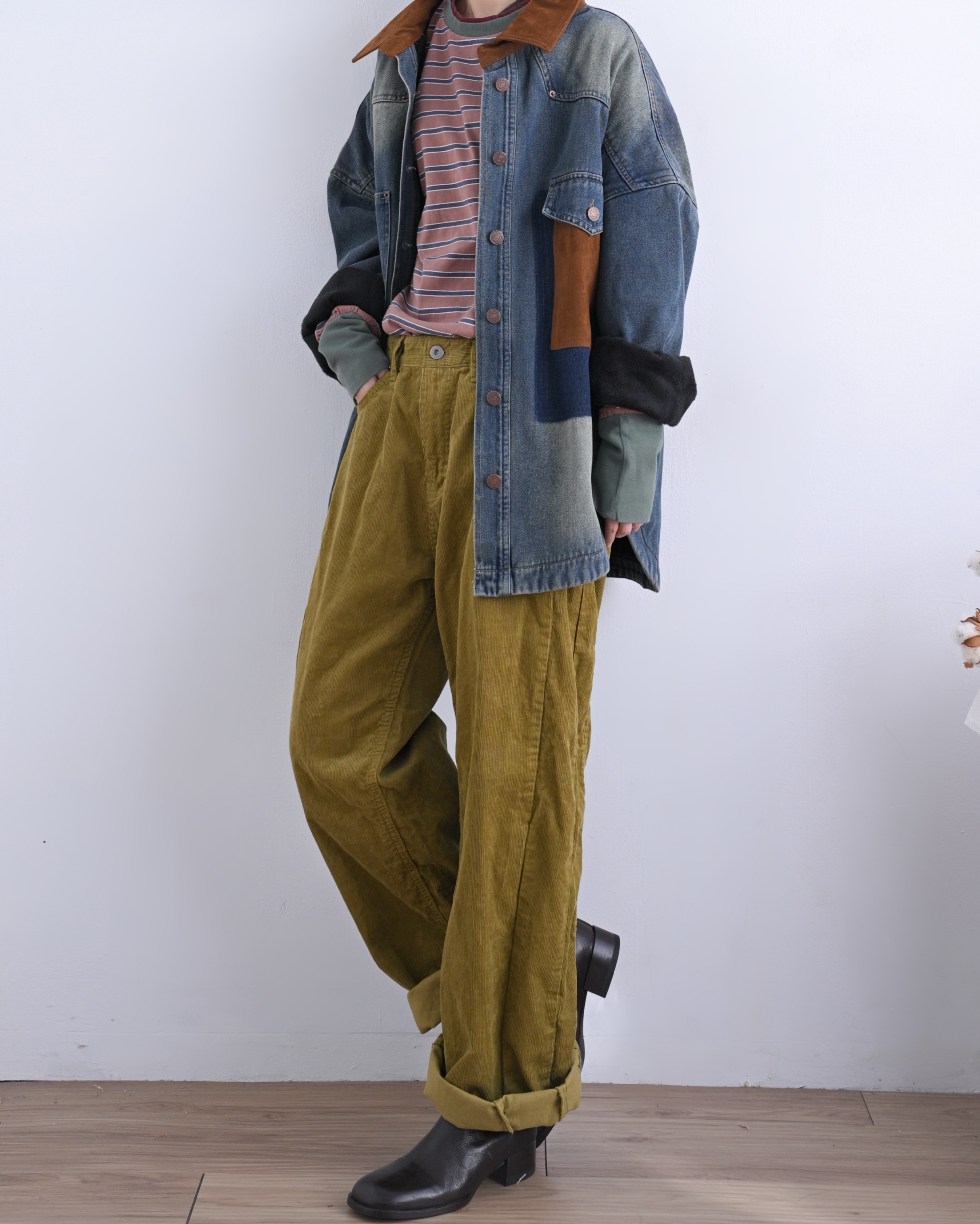 日本品牌 牛仔布×仿麂皮絨裡襯夾克