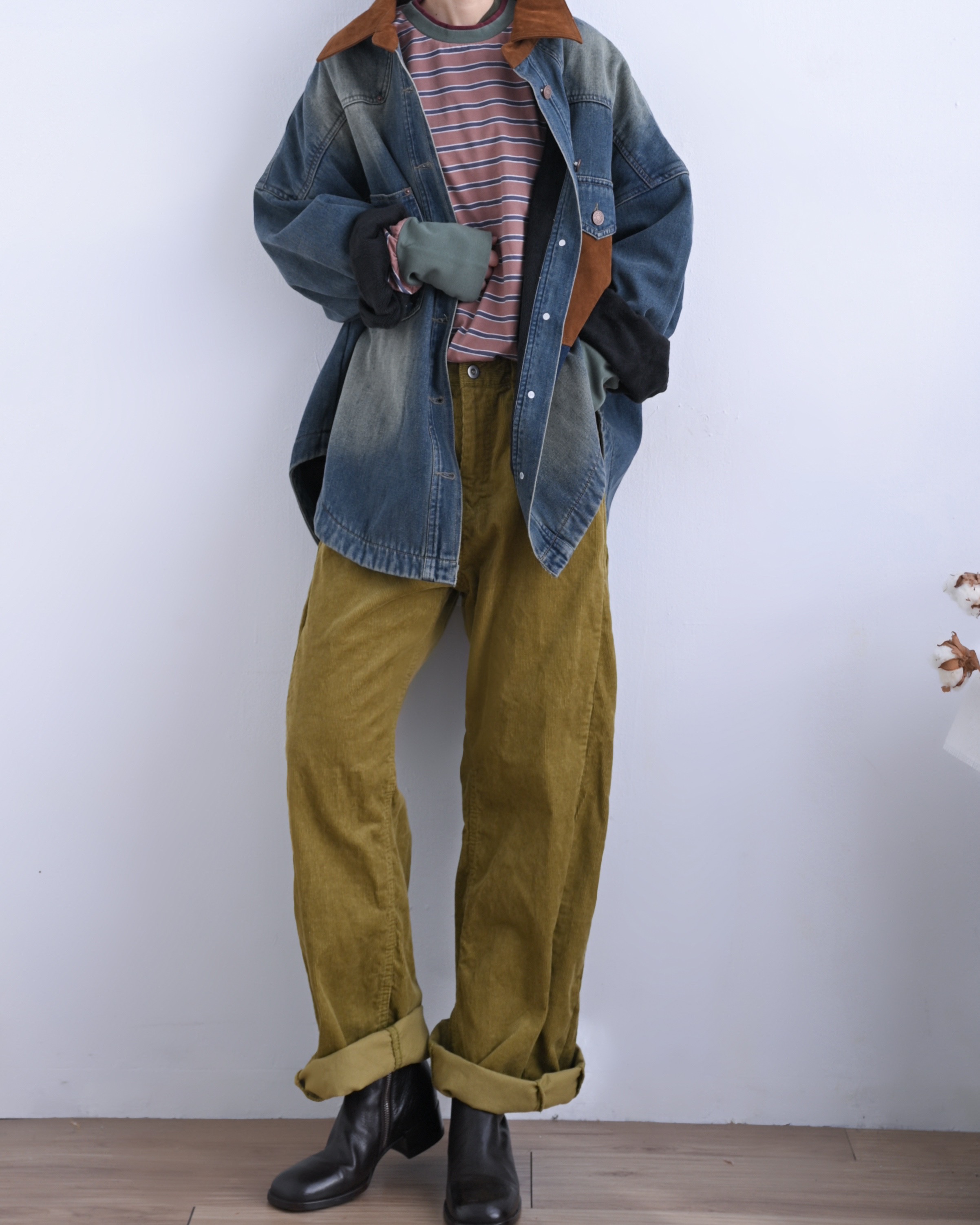 日本品牌 牛仔布×仿麂皮絨裡襯夾克