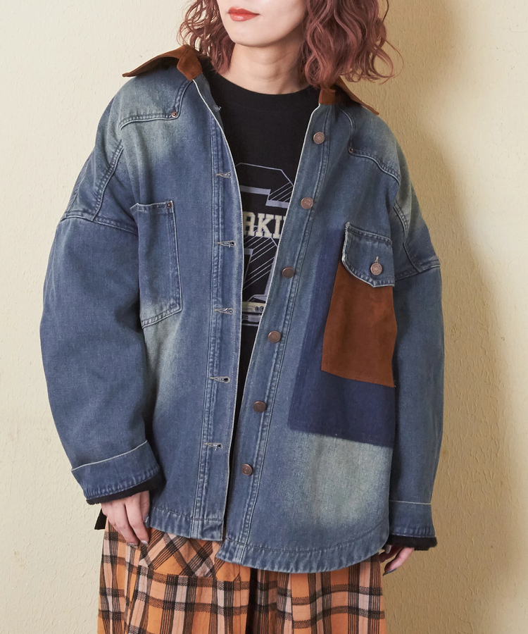 日本品牌 牛仔布×仿麂皮絨裡襯夾克