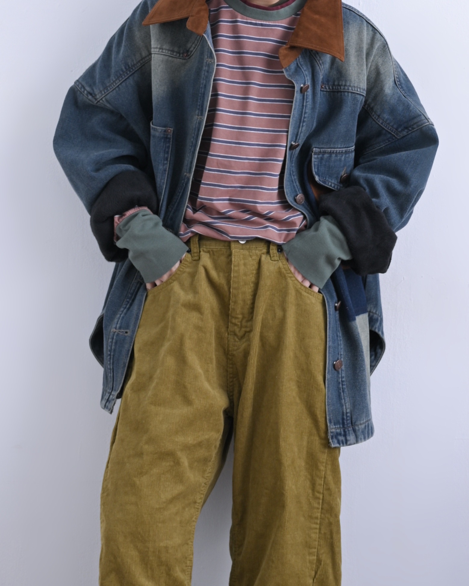 日本品牌 牛仔布×仿麂皮絨裡襯夾克