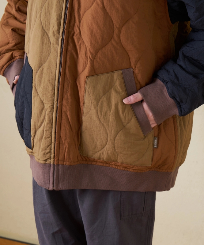 日本品牌 瘋狂拚色絎縫軍風夾克