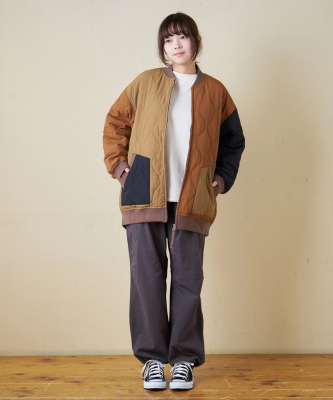 日本品牌 瘋狂拚色絎縫軍風夾克