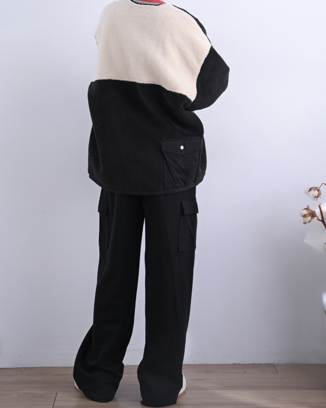 日本品牌 異素材小短毛拚色外套