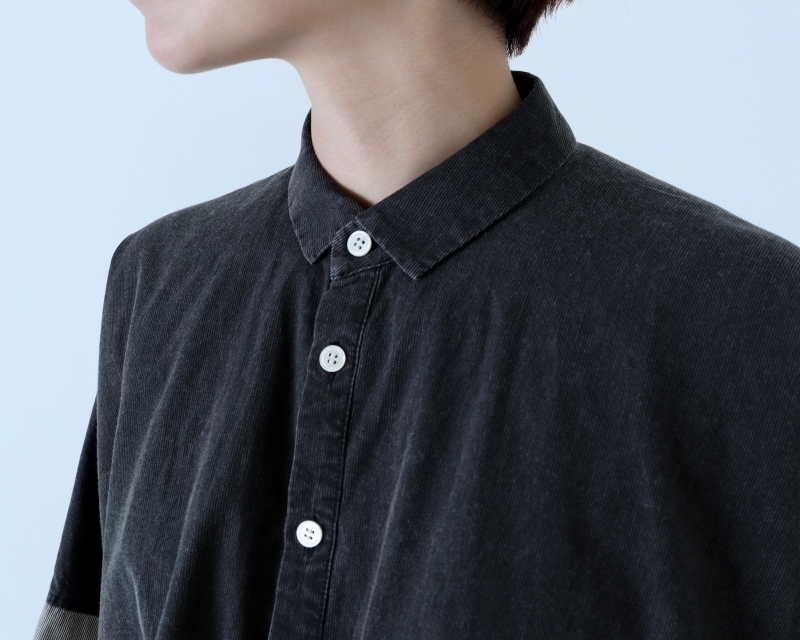 日本奶奶家 球磨染細條紋拚色短袖襯衫