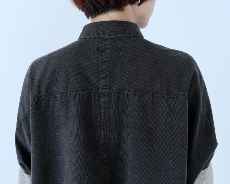 日本奶奶家 球磨染細條紋拚色短袖襯衫