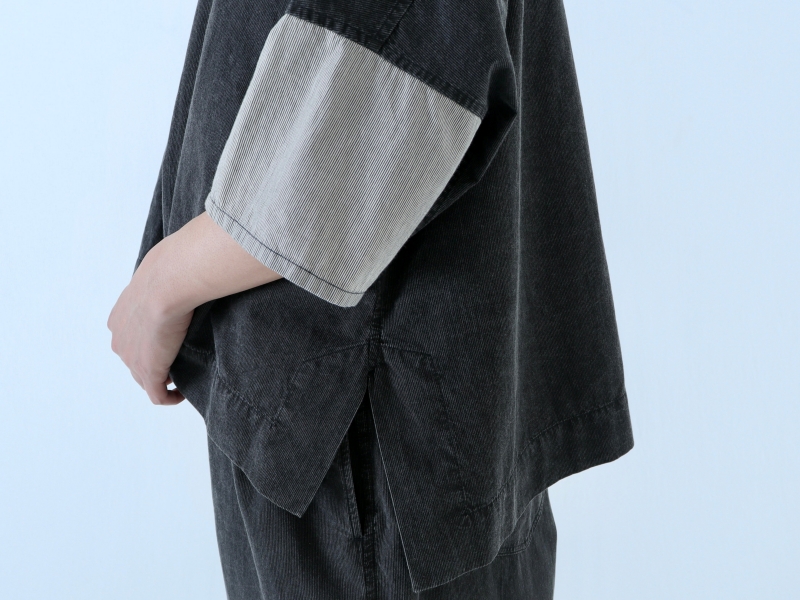 日本奶奶家 球磨染細條紋拚色短袖襯衫