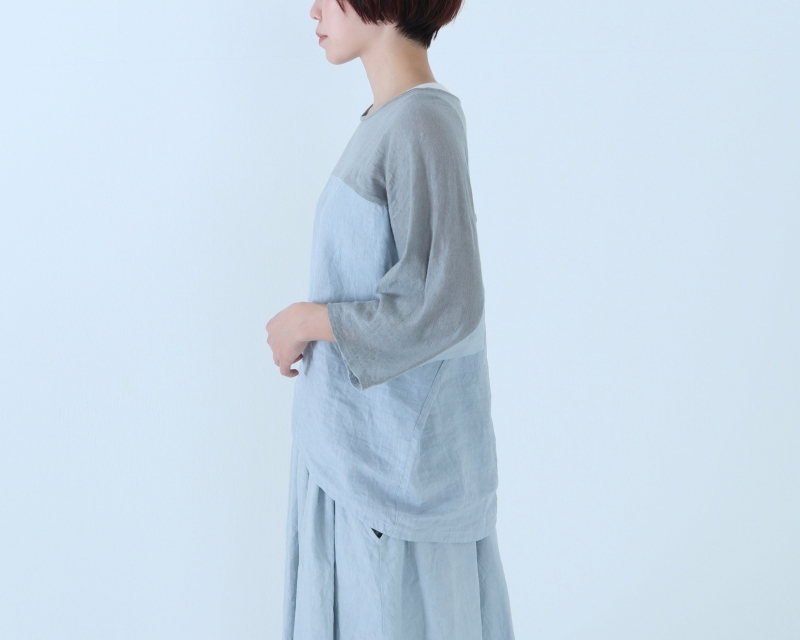 日本奶奶家 麻×愛爾蘭麻洗皺海豚袖拼接上衣 7色