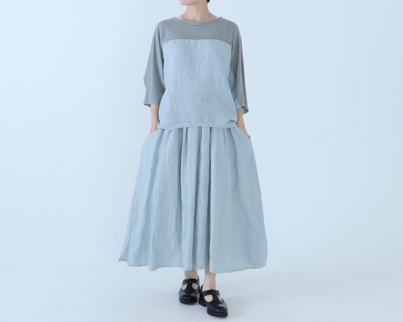 日本奶奶家 麻×愛爾蘭麻洗皺海豚袖拼接上衣 7色