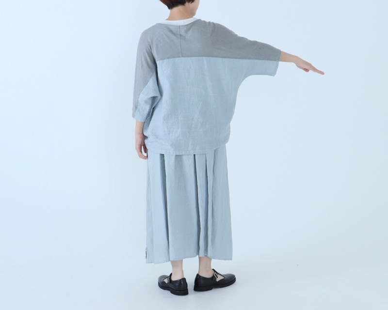 日本奶奶家 麻×愛爾蘭麻洗皺海豚袖拼接上衣 7色