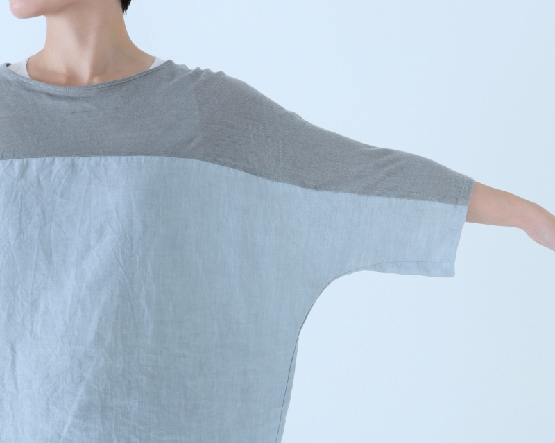 日本奶奶家 麻×愛爾蘭麻洗皺海豚袖拼接上衣 7色