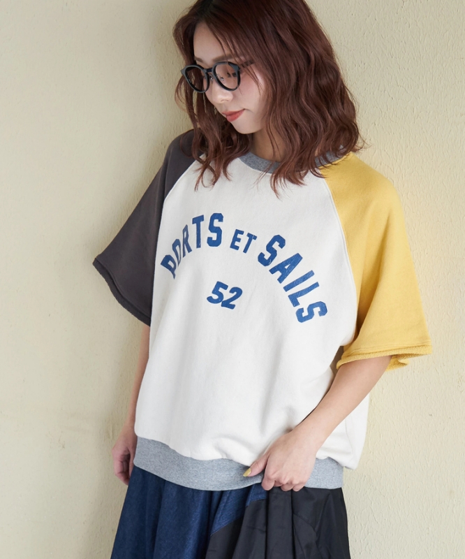 日本品牌 瘋狂拚色5分袖印花上衣