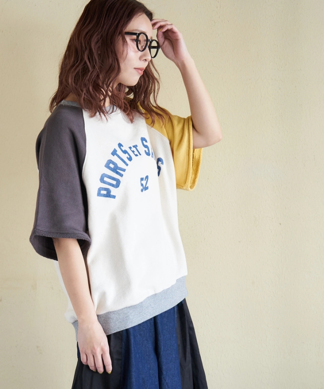 日本品牌 瘋狂拚色5分袖印花上衣