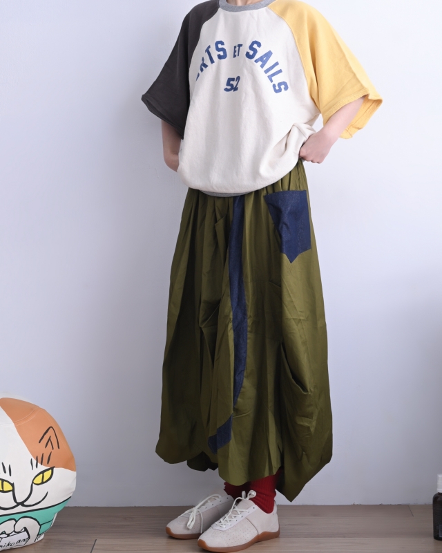 日本品牌 瘋狂拚色5分袖印花上衣