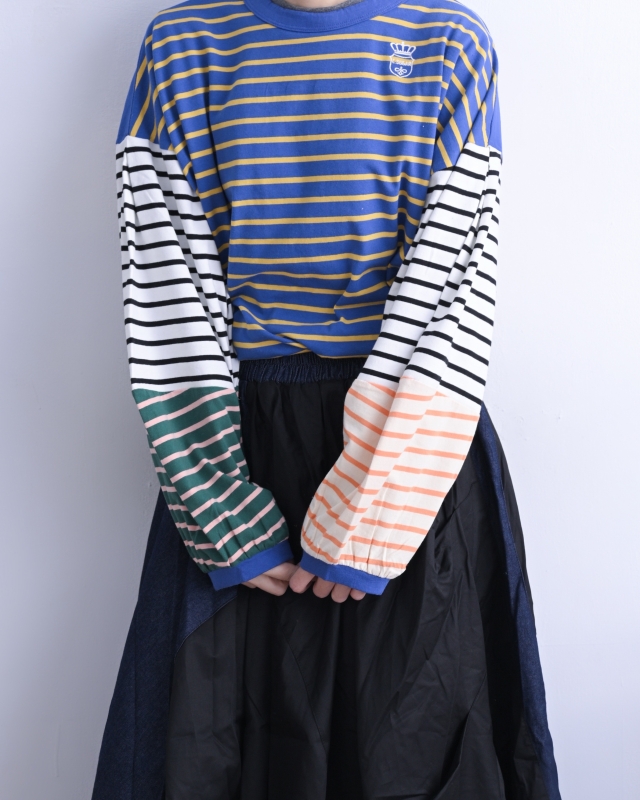 日本品牌 瘋狂拚條紋燈籠袖上衣