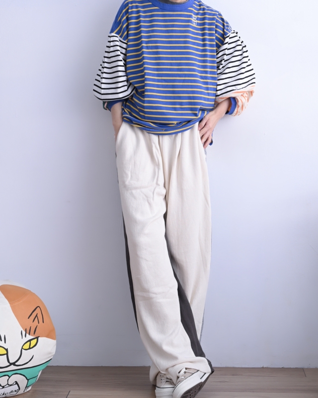 日本品牌 瘋狂拚條紋燈籠袖上衣