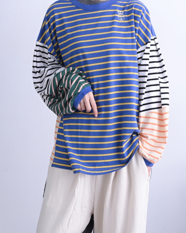 日本品牌 瘋狂拚條紋燈籠袖上衣