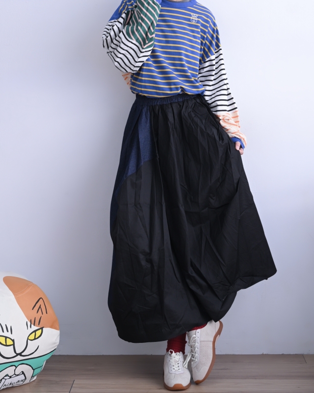 日本品牌 瘋狂拚條紋燈籠袖上衣