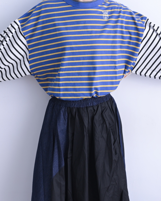 日本品牌 瘋狂拚條紋燈籠袖上衣