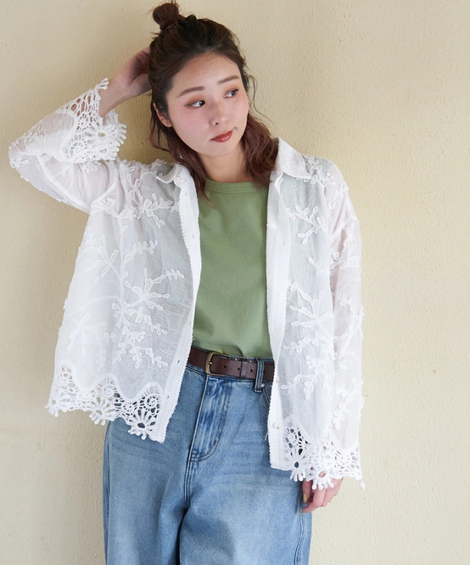 日本品牌 鉤花蕾絲襯衫