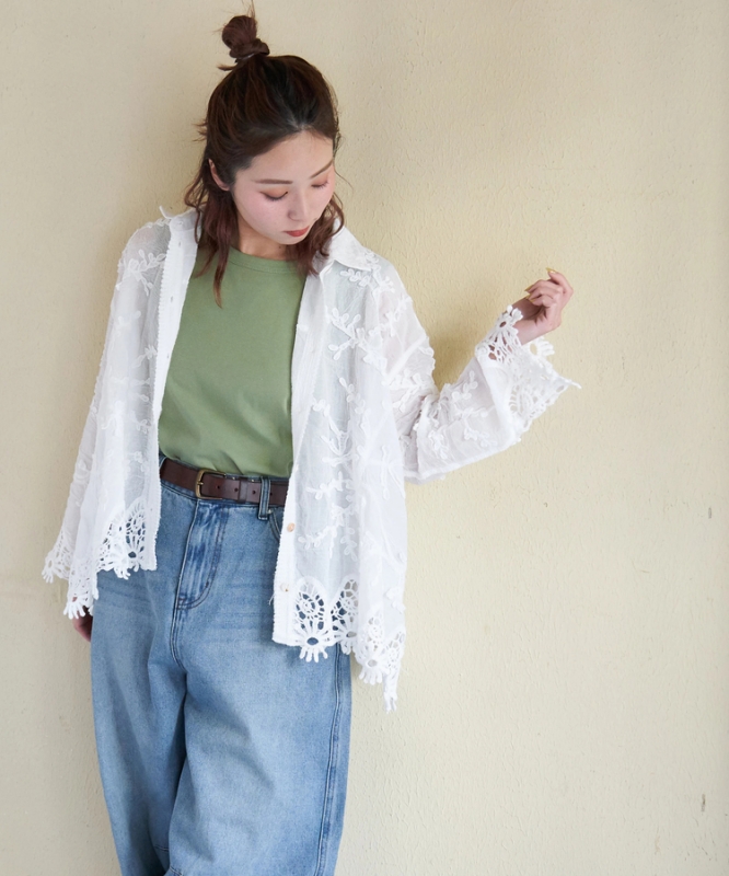 日本品牌 鉤花蕾絲襯衫